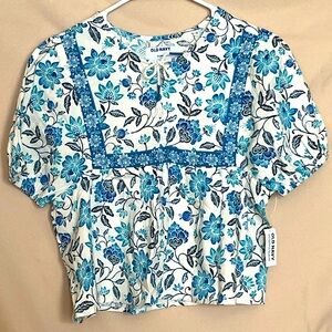 Girls Puff-Sleeve Floral-Print Top